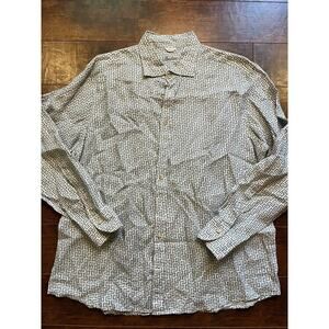 Stenstroms Mens Green Pattern 100% Linen Casual Button Down Fitted Body XL